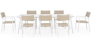 Set mobilier gradina 8 scaune si masa ALBACETE SORIA L 240 x l 100 x H 75 alb kaki