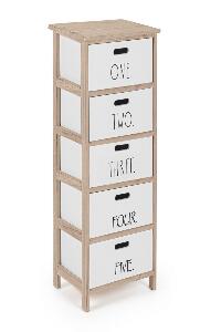 Cabinet din lemn de Paulownia si MDF, cu 5 sertare Numbers Slim Alb / Natural, l26xA32xH98 cm