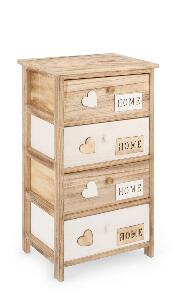 Cabinet din lemn de Paulownia si pal, cu 4 sertare Emotions Natural / Alb, l40xA29xH73 cm