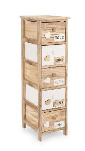 Cabinet din lemn de Paulownia si pal, cu 5 sertare Emotions Slim Natural / Alb, l26xA32xH98 cm