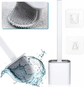 Perie de toaleta cu suport Ook, silicon/plastic, alb/gri, 9,8 x 4,5 x 36,5 cm