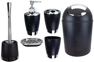 Set de 6 accesorii pentru baie Gmmh, negru, plastic