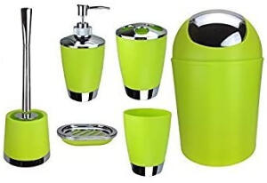 Set de 6 accesorii pentru baie Gmmh, plastic, verde