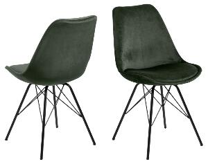 Set 2 scaune tapitate cu stofa si picioare metalice Eris Velvet Verde Inchis / Negru, l48,5xA54xH85,5 cm