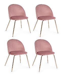 Set 4 scaune tapitate cu stofa si picioare metalice Tanya Velvet Roz / Auriu, l49xA55xH77 cm