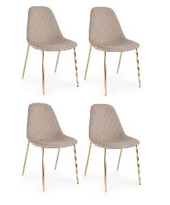 Set 4 scaune tapitate cu stofa si picioare metalice Terry Velvet Grej / Auriu, l48xA55xH85 cm