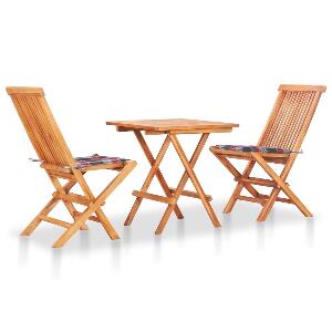 Set masa + 2 scaune pliabile pentru gradina / terasa, din lemn de tec, Arlo Natural / Rosu / Gri, L60xl60xH65 cm