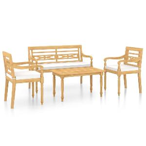 Set mobilier gradina / terasa, Tyron Natural / Alb, banca 2 locuri + 2 scaune + masa de cafea