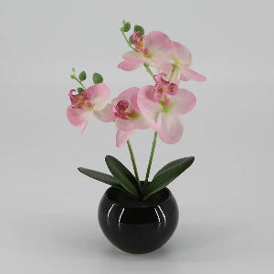 Orhidee XMayGift, roz/negru, plastic/matase/ceramica, 30 cm