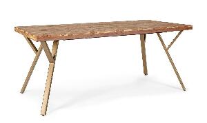Masa din lemn de salcam si metal Raida Small Natural / Auriu, L180xl90xH76 cm