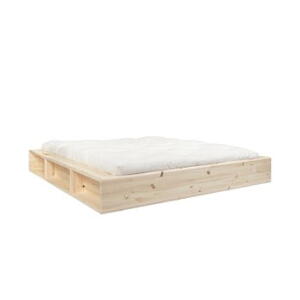 Pat din lemn masiv cu spațiu de depozitare și futon Comfort Karup Design, 140 x 200 cm, natural