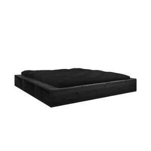 Pat dublu din lemn masiv cu futon negru Comfort Karup Design, 160 x 200 cm, negru