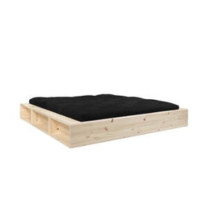 Pat dublu din lemn masiv cu spațiu de depozitare și futon negru Comfort Karup Design, 140 x 200 cm