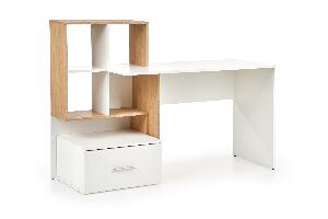 Masa de birou din pal, cu biblioteca si sertar Gracelin Stejar / Alb, L149xl50xH105 cm