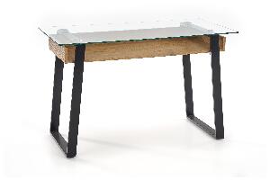Masa de birou din sticla, MDF si metal Ben-36 Stejar / Negru, L120xl60xH75 cm