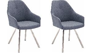 Set 2 scaune tapitate cu piele ecologica si picioare metalice, Madita A, Gri deschis / Crom, l55xA63xH86 cm