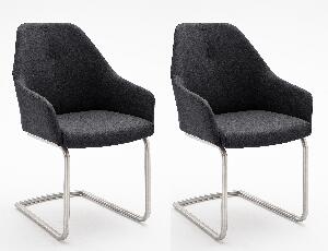 Set 2 scaune tapitate cu piele ecologica si picioare metalice, Madita A Swing, Antracit / Crom, l55xA62xH88 cm