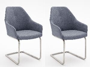 Set 2 scaune tapitate cu piele ecologica si picioare metalice, Madita A Swing, Gri deschis / Crom, l55xA62xH88 cm
