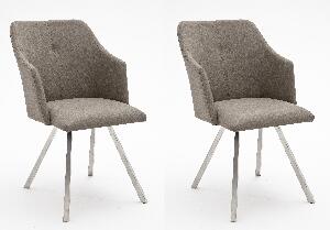Set 2 scaune tapitate cu piele ecologica si picioare metalice, Madita B, Bej / Crom, l54xA62xH88 cm