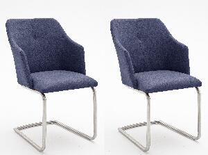 Set 2 scaune tapitate cu piele ecologica si picioare metalice, Madita B Swing, Bleu / Crom, l54xA62xH88 cm