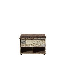 Banca din pal, tapitata cu stofa si 1 sertar Bazna Small Natur / Maro, l67xA40xH47 cm