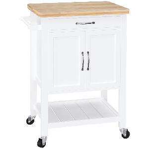 HomCom Carucior de bucatarie din lemn alb, mobilier pentru bucatarie, dulap bucatarie 65x48x90cm | AOSOM RO