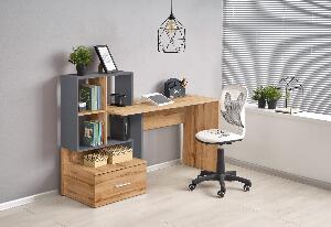 Masa de birou din pal, cu biblioteca si sertar Gracelin Stejar / Antracit, L149xl50xH105 cm