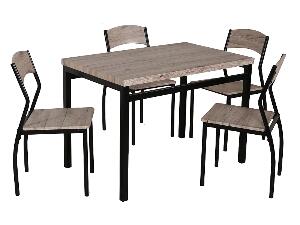 Set masa din MDF si metal + 4 scaune Asim Stejar / Negru, L110xl70xH76 cm