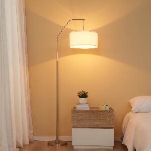 HOMCOM Lampă de podea design modern pentru birou, lustră cu picior metalic cu abajur din material textil alb