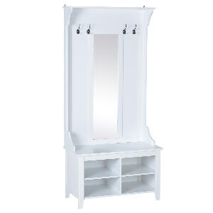 HomCom mobilier hol, cuier si oglinda, 80x40x170cm, alb | Aosom Ro