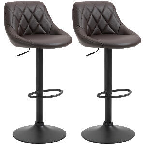 HomCom set 2 scaune de bar, reglabile, imitatie de piele maro | AOSOM RO
