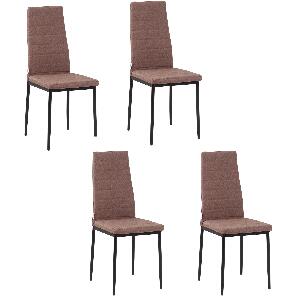 HOMCOM Set 4 scaune captusite pentru sufragerie, Scaune de bucatarie, din metal si material textil kaki | AOSOM RO