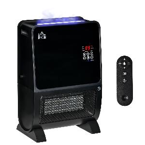 HOMCOM Soba Electrica 2 în 1 cu Umidificator, incalzitor cu Lumină LED in 3 Culori si Ultraviolete, Temporizator si Telecomanda | AOSOM RO