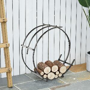 Outsunny Suport pentru lemne de foc Suport lemne in forma de inel Greutate maxima 50kg negru, 71x32x73cm