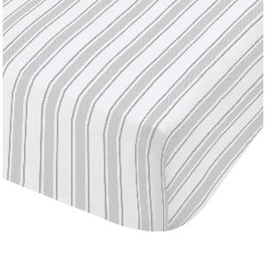Cearșaf din bumbac Bianca Check And Stripe, 90 x 190 cm, alb - gri
