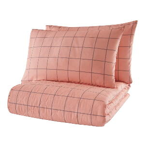 Cuvertură de pat cu 2 fețe de pernă din bumbac ranforce Mijolnir Piga, 225 x 240 cm, roz