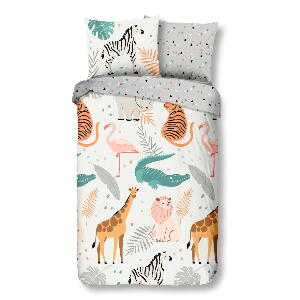 Lenjerie de pat din bumbac pentru copii Good Morning Zoo, 140 x 220 cm