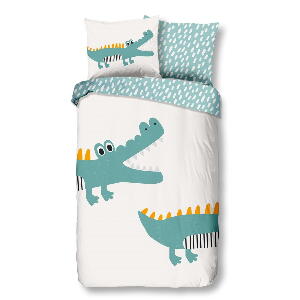 Lenjerie de pat din bumbac pentru copii Good Morning Crocodile, 140 x 220 cm