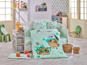 Lenjerie de pat pentru copii, 4 piese, 100% bumbac poplin, Hobby, Coolbaby, verde