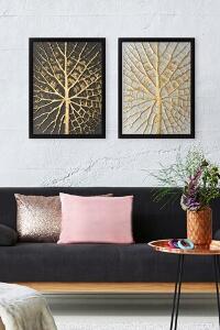 Set 2 tablouri decorative Tree Golden, Tablo center, 34x44 cm, MDF, multicolor