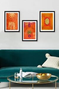Set 3 tablouri decorative Sun God Black, Tablo center, 24x29 cm, MDF, multicolor