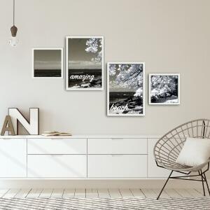 Set 4 tablouri decorative, Alpha Wall, Amazing Beach, 30x30/35x50 cm