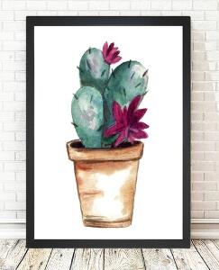 Tablou decorativ Lovable Cactus, Tablo center, 24x29 cm, MDF, multicolor