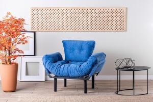 Fotoliu extensibil Nitta Single, Futon,135x70 cm,metal, albastru