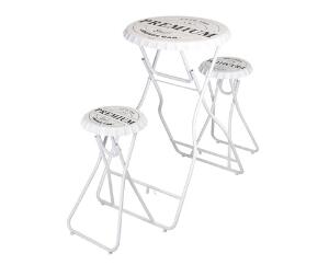 Set masa cu scaune pliabile Premium, 146x60x101 cm, metal, alb/negru