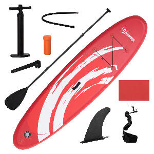 Outsunny stand up paddleboard gonflabil, padela reglabila din aluminiu, 300 x 76 x 15 cm, Rosu si alb | Aosom Ro