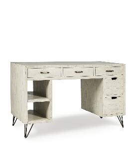 Masa de birou din lemn si metal, cu 5 sertare, Muria Stejar White Wash / Negru, l125xA60xH77 cm