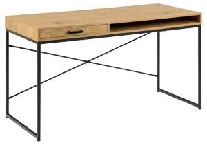 Masa de birou din pal si metal, cu 1 sertar, Seaford Stejar / Negru Mat, L140xl58xH76 cm