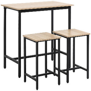 HOMCOM Set 3 piese cu masa si 2 scaune de bucatarie in stil industrial, mobilier modern pentru sufragerie si living, lemn natural si negru