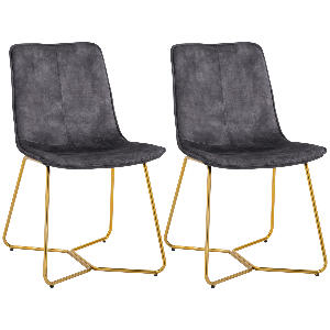 HOMCOM Set de 2 scaune de sufragerie si de lounge fara cotiere, scaune tapitate din catifea cu picioare aurii, gri | AOSOM RO